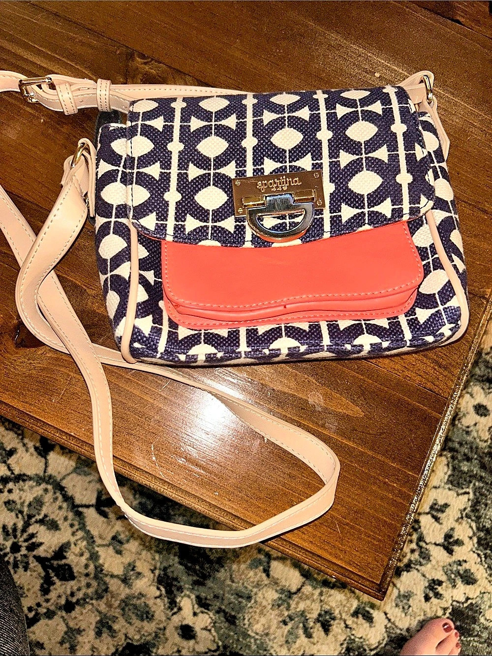 spartina 449 Geometric Crossbody in Blue & Coral Like New